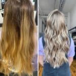 Transformación de coloración capilar antes y después en cliente de Fermín Peluqueros