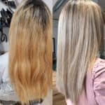 Transformación de coloración capilar antes y después en cliente de Fermín Peluqueros"