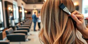 Balayage mechas rubias en pelo castaño