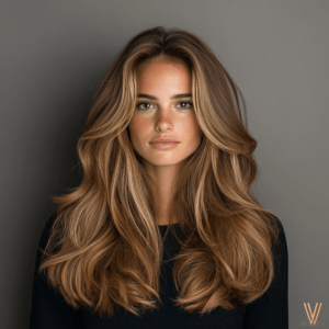 Balayage mechas rubias en pelo castaño