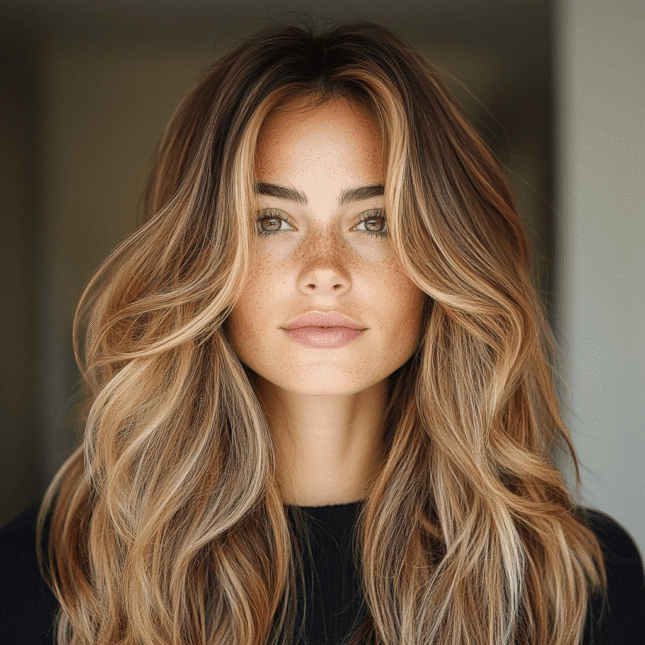 Balayage mechas rubias en pelo castaño
